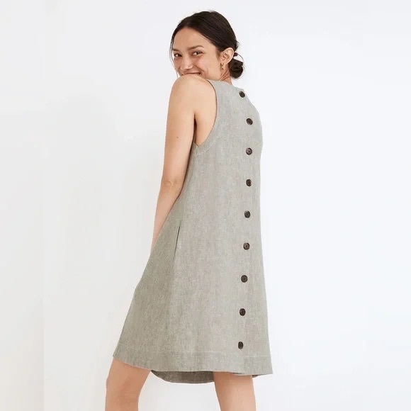 Madewell Dresses & Skirts - Madewell Linen Cotton Tank Mini Dress Button Down Back Small